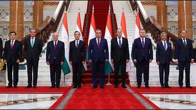 External affairs minister Dr S Jaishankar (second from right) calls on Tajikistan President Emomali Rahmon (centre) along with the Shanghai Cooperation Organisation (SCO) council of foreign ministers, in Dushanbe on Wednesday. (ANI) External affairs minister Dr S Jaishankar (second from right) calls on Tajikistan President Emomali Rahmon (centre) along with the Shanghai Cooperation Organisation (SCO) council of foreign ministers, in Dushanbe on Wednesday. (ANI)