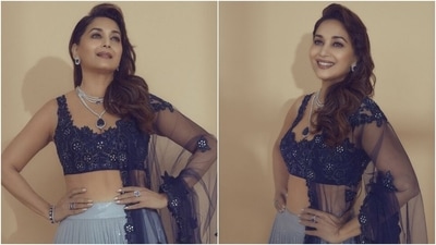 Madhuri Dixit in sequinned lehenga set shines brighter than a diamond, see pics (Instagram/@madhuridixitnene) Madhuri Dixit in sequinned lehenga set shines brighter than a diamond, see pics (Instagram/@madhuridixitnene)