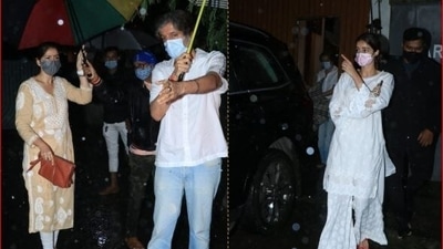 Ananya Panday, her parents Chunky Panday and Bhavana Pandey at the prayer meet for Snehlata. (Varinder Chawla)