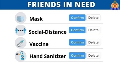 “A ‘friend request’ which should be confirmed immediately to prevent COVID-19 from befriending you,” UP Police wrote in their tweet. (Twitter/@Uppolice) “A ‘friend request’ which should be confirmed immediately to prevent COVID-19 from befriending you,” UP Police wrote in their tweet. (Twitter/@Uppolice)