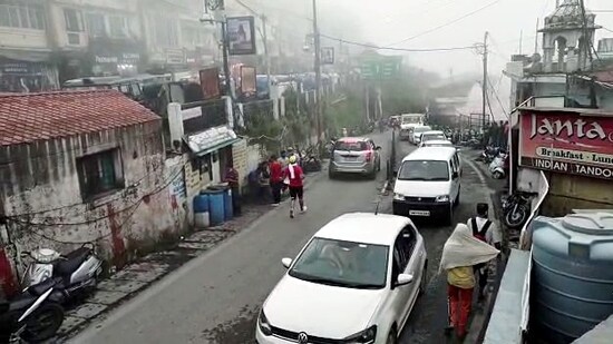 Vehicles seen on the road after the relaxation in Covid-19 restriction, in Mussoorie on Sunday.(ANI Photo)