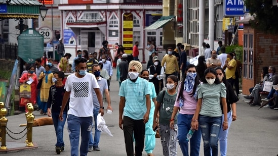 Large number of tourists were spotted at the Ridge in Shimla on Wednesday. (Deepak Sansta/HT)
