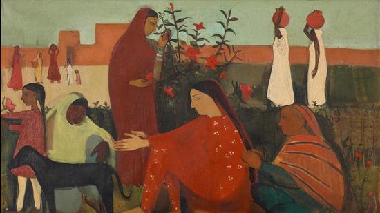 A 1938 oil on canvas by Amrita Sher-gil titled In the Ladies Enclosure. (Sourced)