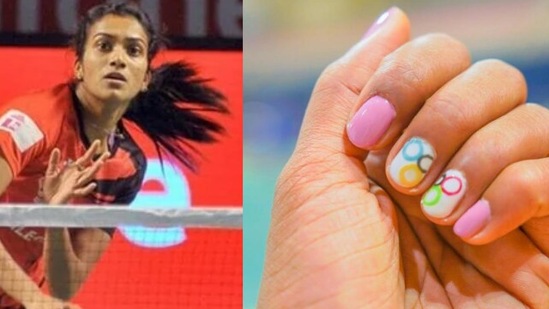 PV Sindhu flaunts Olympic rings on her nails(Twitter/PV Sindhu) PV Sindhu flaunts Olympic rings on her nails(Twitter/PV Sindhu)