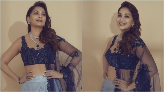 Madhuri Dixit in sequinned lehenga set shines brighter than a diamond, see pics(Instagram/@madhuridixitnene)