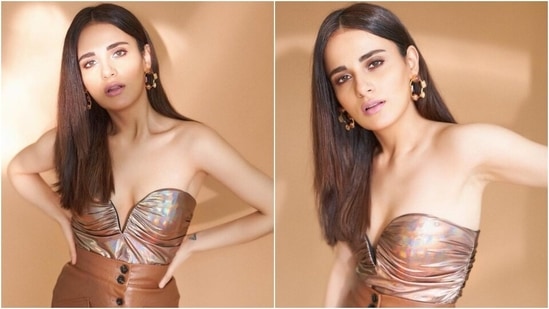 Radhika Madan in metallic bustier and leather skirt glams up for stunning shoot(Instagram/@sukritigrover)