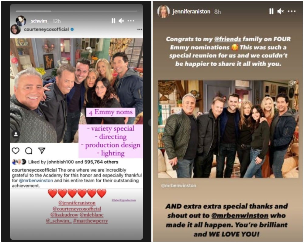 David Schwimmer and Jennifer Aniston took to Instagram Stories to post their notes.