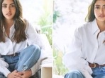 Navya Naveli Nanda posed in a white shirt and frayed denims. Navya Naveli Nanda posed in a white shirt and frayed denims.