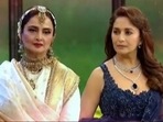 Rekha and Madhuri Dixit in a Dance Deewane 3 promo. Rekha and Madhuri Dixit in a Dance Deewane 3 promo.