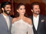 Harsh Varrdhan Kapoor poses with sister Sonam Kapoor and father Anil Kapoor.