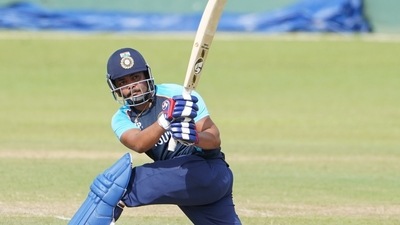 Prithvi Shaw batting in the intra-squad match. (BCCI)