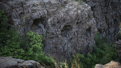A cliff-face in the Aravallis in Haryana on July 10. Residents of nearby villages said they know of the paintings, but that their historical importance eluded them. Hamid, a resident of Selakheri who uses only one name, told HT: “We know that these paintings must be quite old. It’s evident if you look at them. However, one can’t understand or make sense of symbols or the writing.” Shaukat Ali, a septuagenarian, said, “People go there regularly, particularly women -- for grazing goats or routine walks. The caves are a part of our lives...” (Sanchit Khanna / HT Photo) A cliff-face in the Aravallis in Haryana on July 10. Residents of nearby villages said they know of the paintings, but that their historical importance eluded them. Hamid, a resident of Selakheri who uses only one name, told HT: “We know that these paintings must be quite old. It’s evident if you look at them. However, one can’t understand or make sense of symbols or the writing.” Shaukat Ali, a septuagenarian, said, “People go there regularly, particularly women -- for grazing goats or routine walks. The caves are a part of our lives...” (Sanchit Khanna / HT Photo)