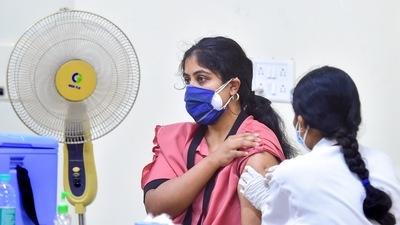 Bengaluru: A student receives COVID-19 vaccine dose during a special vaccination drive organised by the Karnataka government for the students earlier in June. (File Photo / PTI)