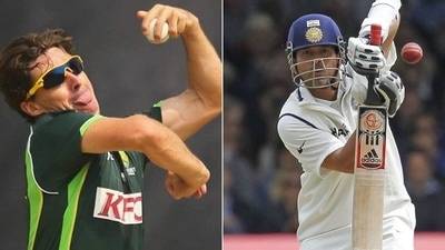 Photos of former Australian spinner Brad Hogg (L) and former Indian batting great Sachin Tendulkar (R) (HT Collage)