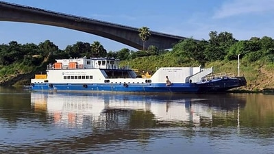 A picture of the Ro-Ro ferry at Ganga river, in Varanasi. Sharing the news of his visit on his Twitter handle, PM Modi wrote, "Tomorrow, 15th July, I will be in Kashi to inaugurate a wide range of development works worth over Rs. 1500 crore. These works will further ‘Ease of Living’ for the people of Kashi and Poorvanchal". (ANI )