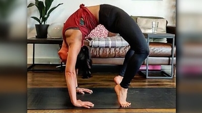 Chakrasana aka wheel pose: Lay down on your back then push your body upwards forming an arch.  (Instagram/@soulofariver)