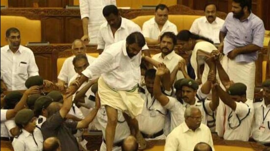 Kerala Assembly saw unprecedented violence on March 13, 2015 as Left Front MLAs, then in the Opposition, clashed with MLAs of the Congress-led United Democratic Front. (Archives)