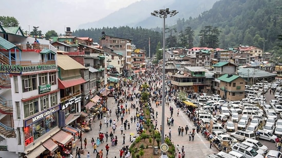 Manali: Tourists visit the Mall Road afoter relaxation in COVID-19 curfew, in Manali, Saturday, July 3, 2021. (PTI)