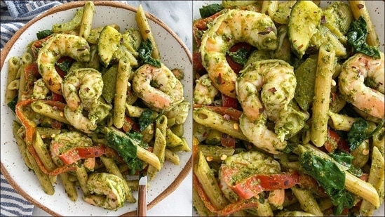 Recipe: Shrimp pesto penne packs herby and fresh flavours in just 20 minutes(Instagram/winniesbalance)