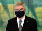 International Olympic Committee President Thomas Bach speaks during his visit at Hiroshima Memorial Museum in Hiroshima, Japan July 16, 2021. Eugene Hoshiko/Pool via REUTERS
