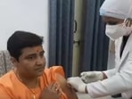 Madhya Pradesh Congress leader Narendra Saluja shared the video of Sadhvi Pragya getting Covid-19 vaccine at home. 
