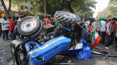 An overturned tractor after an accident during the farmers’ tractor rally near ITO on Republic Day, in New Delhi on January 26. (HT file photo) An overturned tractor after an accident during the farmers’ tractor rally near ITO on Republic Day, in New Delhi on January 26. (HT file photo)
