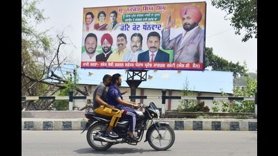 A hoarding in Amritsar with local leaders thanking the Congress high command for appointing MLA Navjot Singh Sidhu as party’s Punjab president. (Sameer Sehgal) A hoarding in Amritsar with local leaders thanking the Congress high command for appointing MLA Navjot Singh Sidhu as party’s Punjab president. (Sameer Sehgal)
