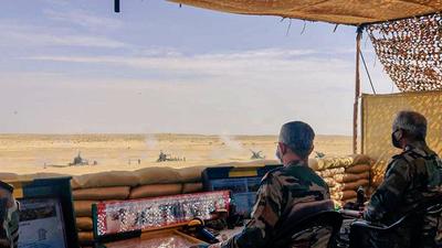 Chief of Army Staff General MM Naravane during his visit to Jaisalmer military station on Thursday. (PTI)