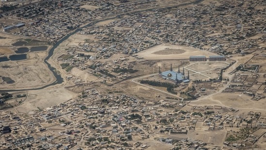 An aerial view shows a mosque at a residential area on the outskirts of Kabul, Afghanistan on July 1.(Danish Siddiqui / REUTERS)