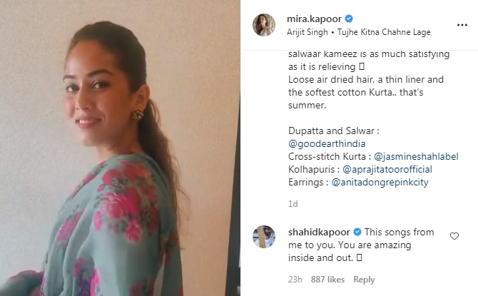 Shahid Kapoor's comment on Mira Rajput's video(mira.kapoor)