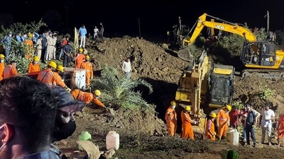Nearly 40 people, who gathered around a 40-feet-deep well to watch the rescue of the 10-year-old boy in Lalpathar village, fell into it when its boundary wall gave in. (ANI Photo) Nearly 40 people, who gathered around a 40-feet-deep well to watch the rescue of the 10-year-old boy in Lalpathar village, fell into it when its boundary wall gave in. (ANI Photo)