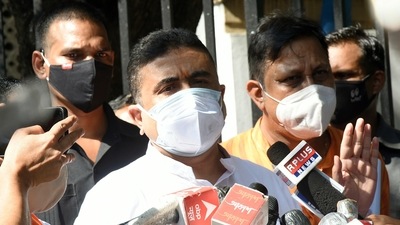 BJP MLA Suvendu Adhikari speaks to the media in Kolkata on Friday. (ANI)