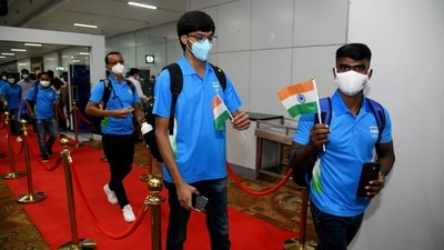 Indian Olympic players during the sending-off ceremony from Delhi Airport for Tokyo Olympics, in New Delhi. (ANI Photo)