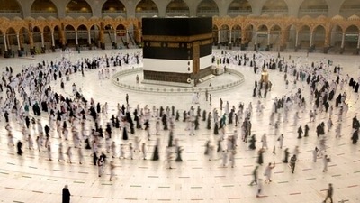 Muslim pilgrims circumambulate the Kaaba, the cubic building at the Grand Mosque, a day before the annual hajj pilgrimage. (AP) Muslim pilgrims circumambulate the Kaaba, the cubic building at the Grand Mosque, a day before the annual hajj pilgrimage. (AP)