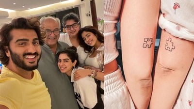 Khushi Kapoor and Anshula Kapoor get matching jigsaw-themed tattoos.