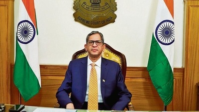 Chief Justice of India NV Ramana addresses the India-Singapore Mediation Summit 2021, in New Delhi on Saturday. (PTI) Chief Justice of India NV Ramana addresses the India-Singapore Mediation Summit 2021, in New Delhi on Saturday. (PTI)