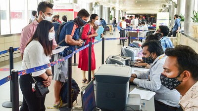Around 27 counters run by commercial airlines GoAir and Indigo will be allowed to open to cater to passengers at Terminal 2 (PTI Photo) Around 27 counters run by commercial airlines GoAir and Indigo will be allowed to open to cater to passengers at Terminal 2 (PTI Photo)