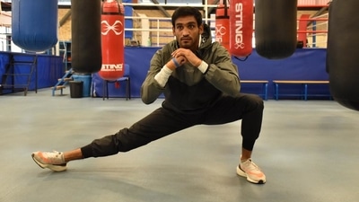 Boxer Ashish Chaudhary stretching and warming up during Indian team's training in Assisi, Italy, ahead of their departure for the Tokyo Olympics. (SAI)