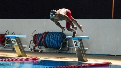 Taking off! Swimmer Sajan Prakash snapped while training in Dubai ahead of his departure to Japan for the Tokyo Olympics. (SAI) Taking off! Swimmer Sajan Prakash snapped while training in Dubai ahead of his departure to Japan for the Tokyo Olympics. (SAI)