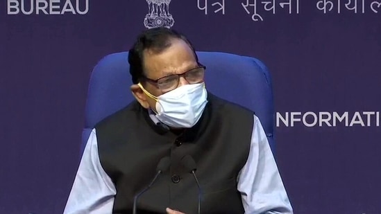 Member of NITI Aayog (Health) Dr. VK Paul addresses a press conference in New Delhi on Saturday. (ANI)