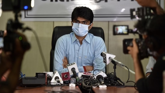 GB Nagar district magistrate Suhas Lalinakere Yathiraj (Suhas LY) interacted with media at his Sector 27 office in Noida. GB Nagar district magistrate Suhas Lalinakere Yathiraj (Suhas LY) interacted with media at his Sector 27 office in Noida.