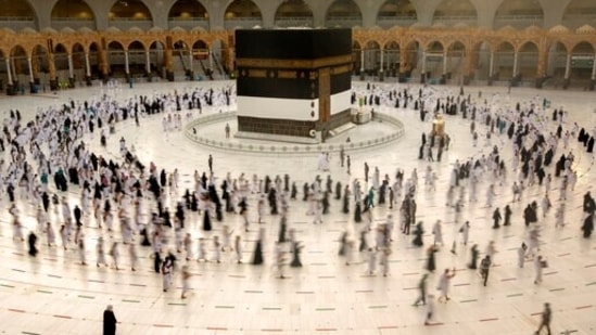 Muslim pilgrims circumambulate the Kaaba, the cubic building at the Grand Mosque, a day before the annual hajj pilgrimage.(AP) Muslim pilgrims circumambulate the Kaaba, the cubic building at the Grand Mosque, a day before the annual hajj pilgrimage.(AP)