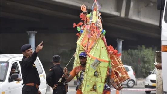 The yatra attracts around 30 million pilgrims from many northern and northwestern states to Haridwar in Uttarakhand, where they collect water from the Ganga (gangajal) and take it back home, on foot or on cycles. (Sanjeev Verma/ Hindustan Times)