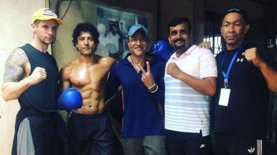 Farhan Akhtar shared a picture with the four men responsible for his boxer's look in Toofaan.