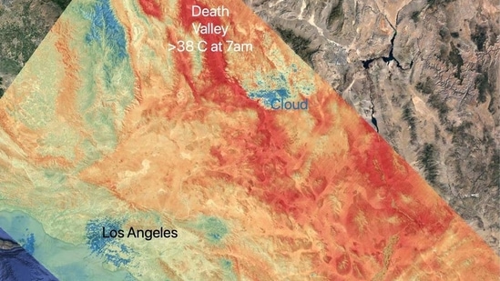 Nasa’s ECOSTRESS instrument, aboard the space station captured ground surface temperature data over California. (NASA/JPL-Caltech)