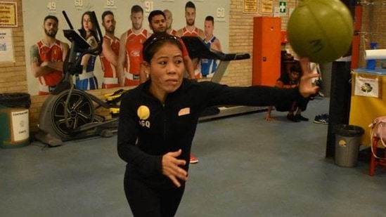 Six-time world champion MC Mary Kom trains in Assisi, Italy ahead of the Indian boxers' departure for the Tokyo Olympics.(SAI)