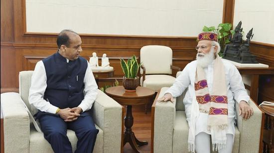 Himachal CM Jai Ram Thakur with Prime Minister Narendra Modi in New Delhi on Saturday (PTI)