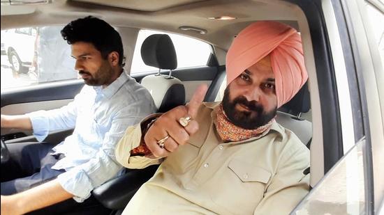 Navjot Singh Sidhu leaves for Amritsar from his residence in Patiala on Saturday. (PTI photo)