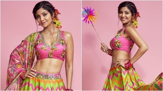 Shilpa Shetty is back with a colourful bang in <span class='webrupee'>?</span>1 lakh printed lehenga set(Instagram/@theshilpashetty)