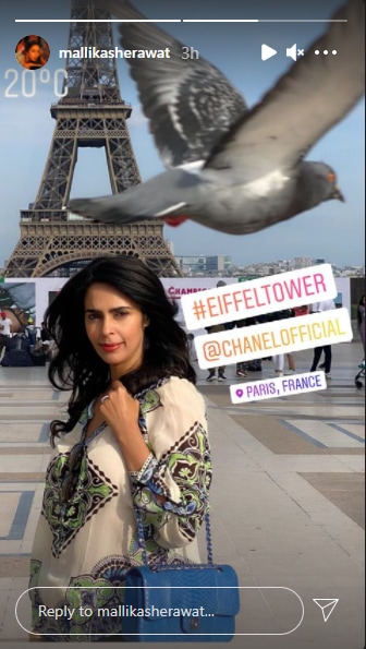 Mallika Sherawat was seen visiting the Eiffel Tower in Paris.